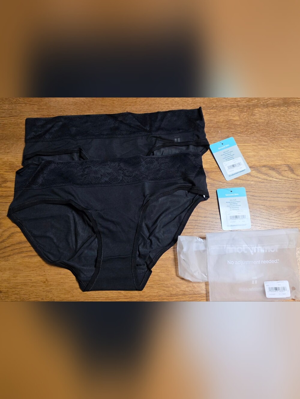 Tommy John Black Lace Waist Bikini Briefs - 2 Pack Second Skin NWT